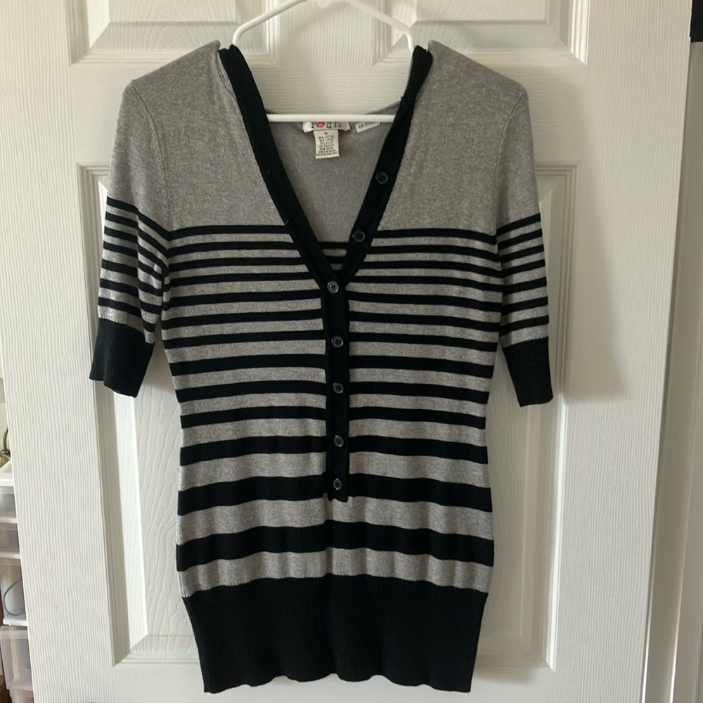 Women's Gray and Black Striped Sweater